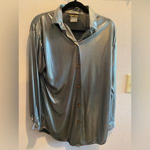 VTG Trimmings Silver Metallic Button Down M